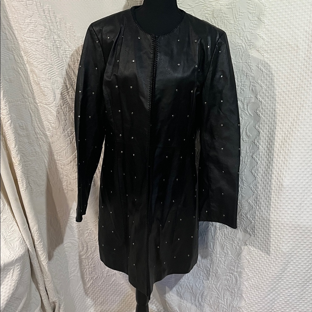 Pamela McCoy Black‎ Leather Studded Coat, size large